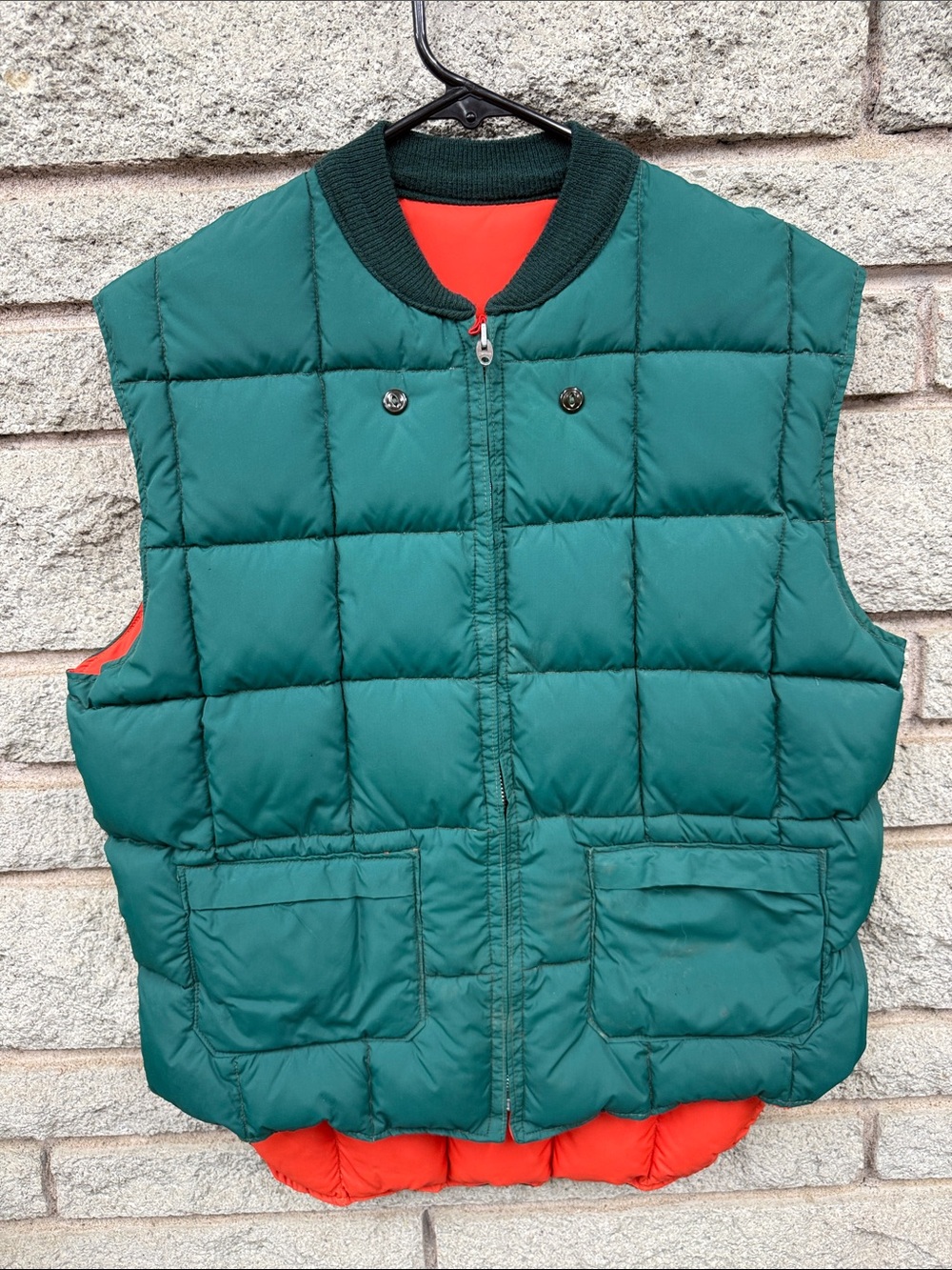 Vintage Thermo-King Montreal Reversible Down Hunting Vest Green Orange Made in C